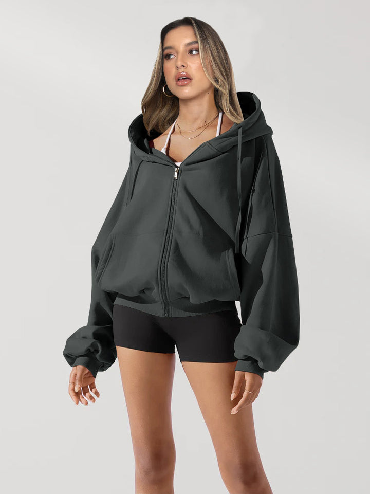 Dame afslappet oversized hættepullover med kvalitets lynlås og praktiske lommer Stilla