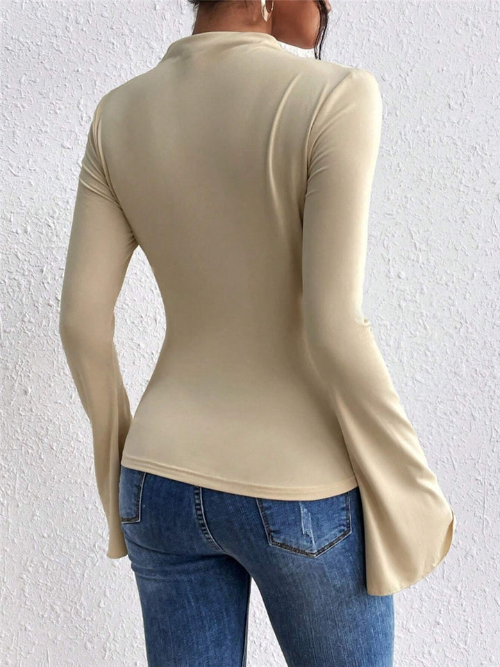 Dame figurtilpasset langærmet top med drapering detaljer Stilla