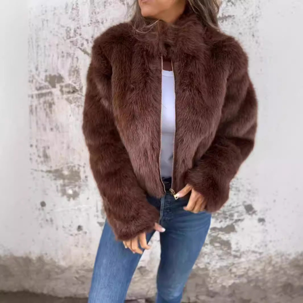 Kvinders Cozy Fleece Jakke med Høj Krave Skovae