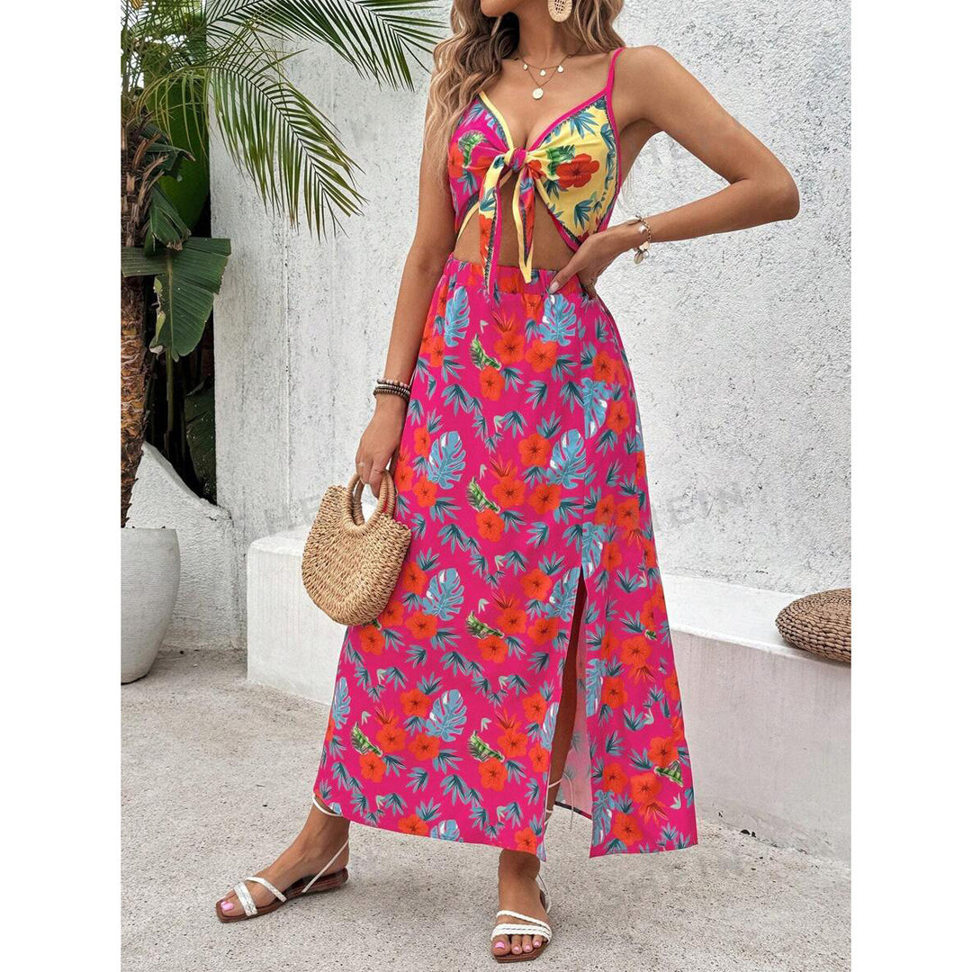 Dame Boho Maxikjole med floralt design og dyb slids Stilla