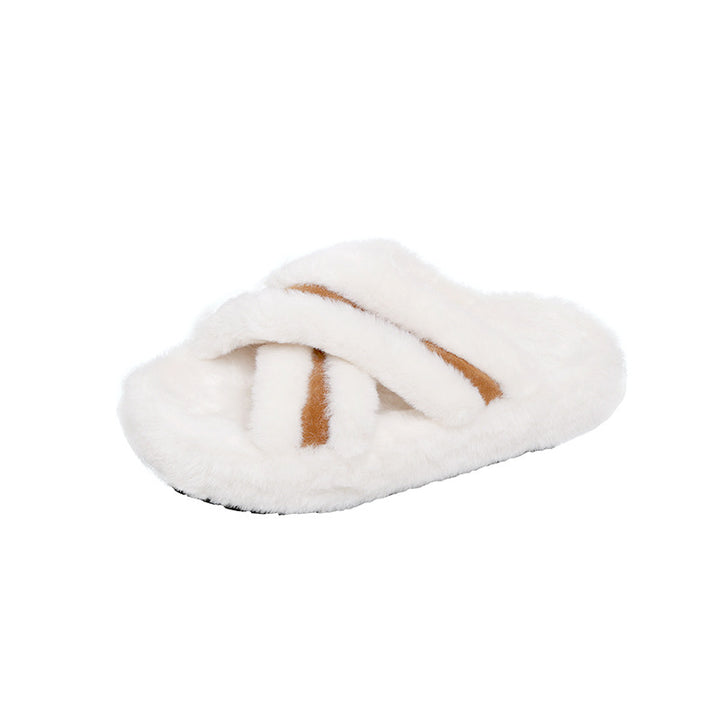 Dame hjemmesko lavet af fluffy materiale med trendy krydsbånd-design Stilla