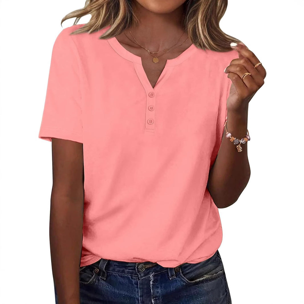 Damer Knapp-Up Henley T-Shirt Stilla