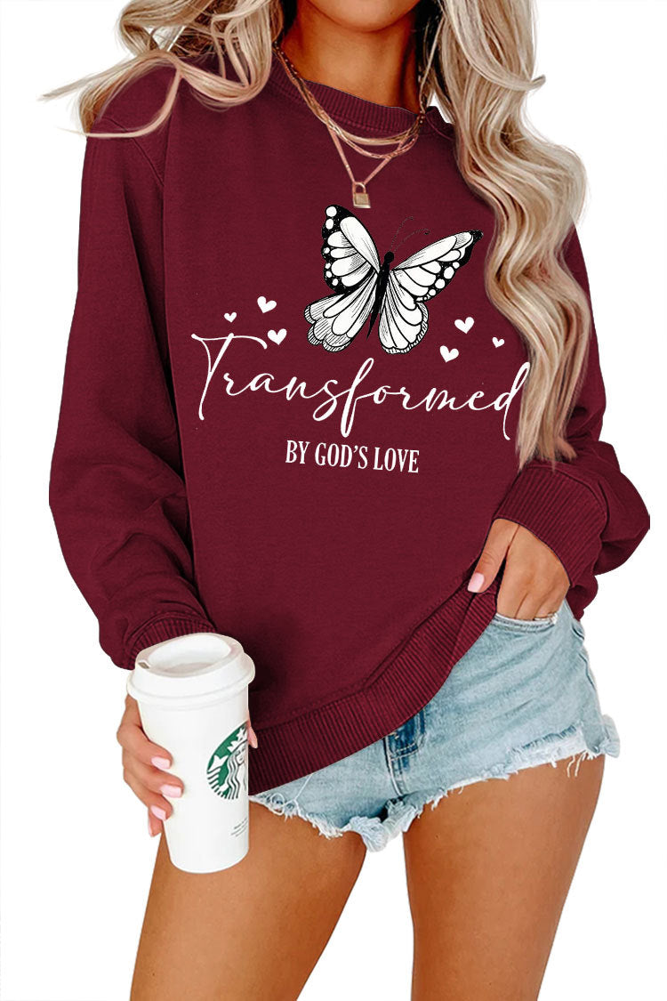 Kvindernes sweatshirt med kunstnerisk sommerfuglemotiv og inspirerende slogan Stilla