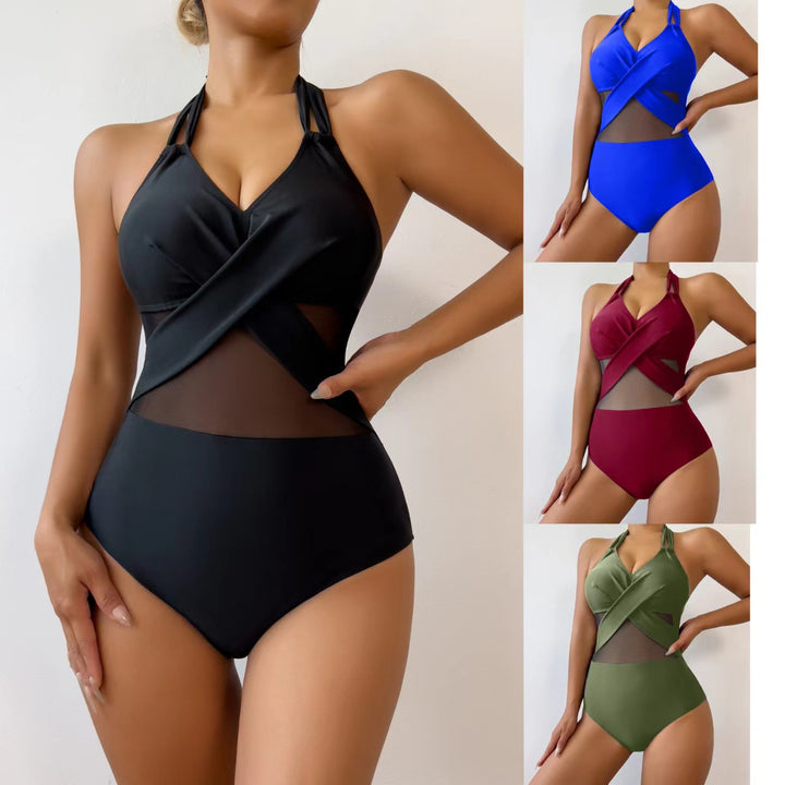 Dame højhalset badedragt med fashionabelt cross-over-design Stilla