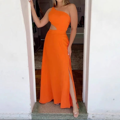 Dame Maxi-kjole med asymmetrisk udskæring og cut-out-detaljer Stilla