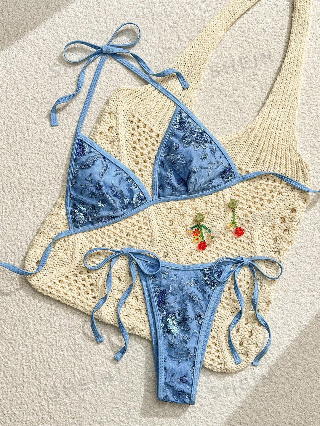 Dame Triangle-Bikini med elegant broderi Skovae