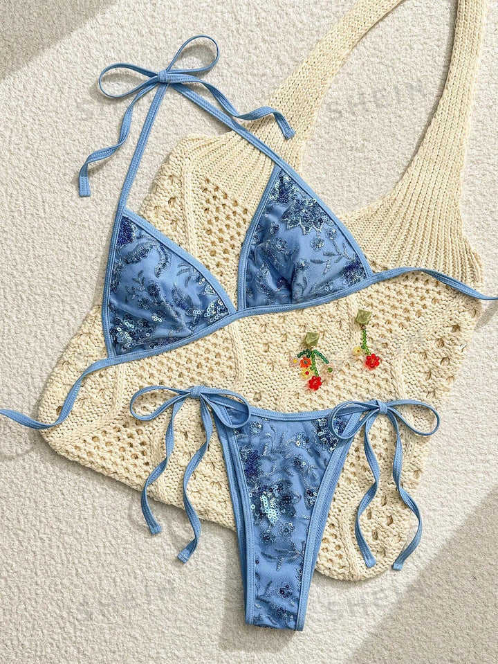 Dame Triangle-Bikini med elegant broderi Skovae