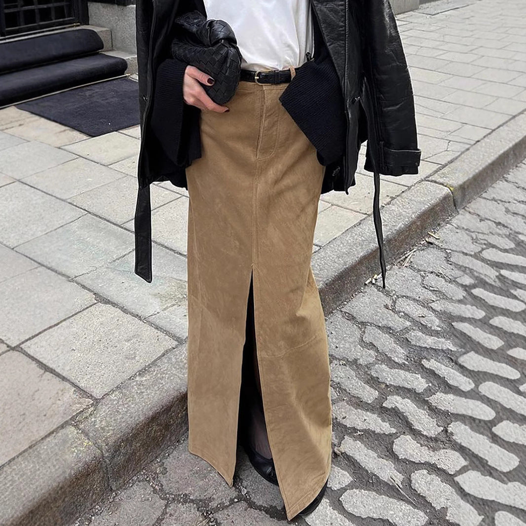 Dame elegant Maxiskørt med høj slids lavet af blødt kunstlæder Stilla