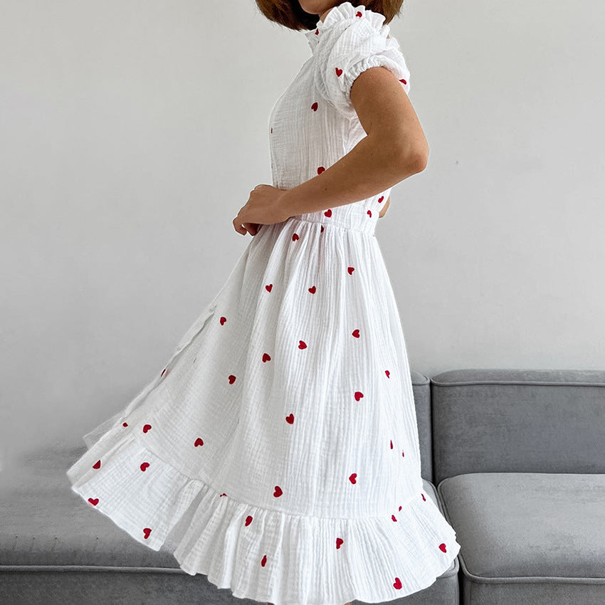 Dame Off-Shoulder Kjole med Punktmønster og Flæser Stilla