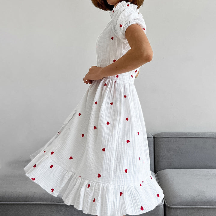 Dame Off-Shoulder Kjole med Punktmønster og Flæser Stilla