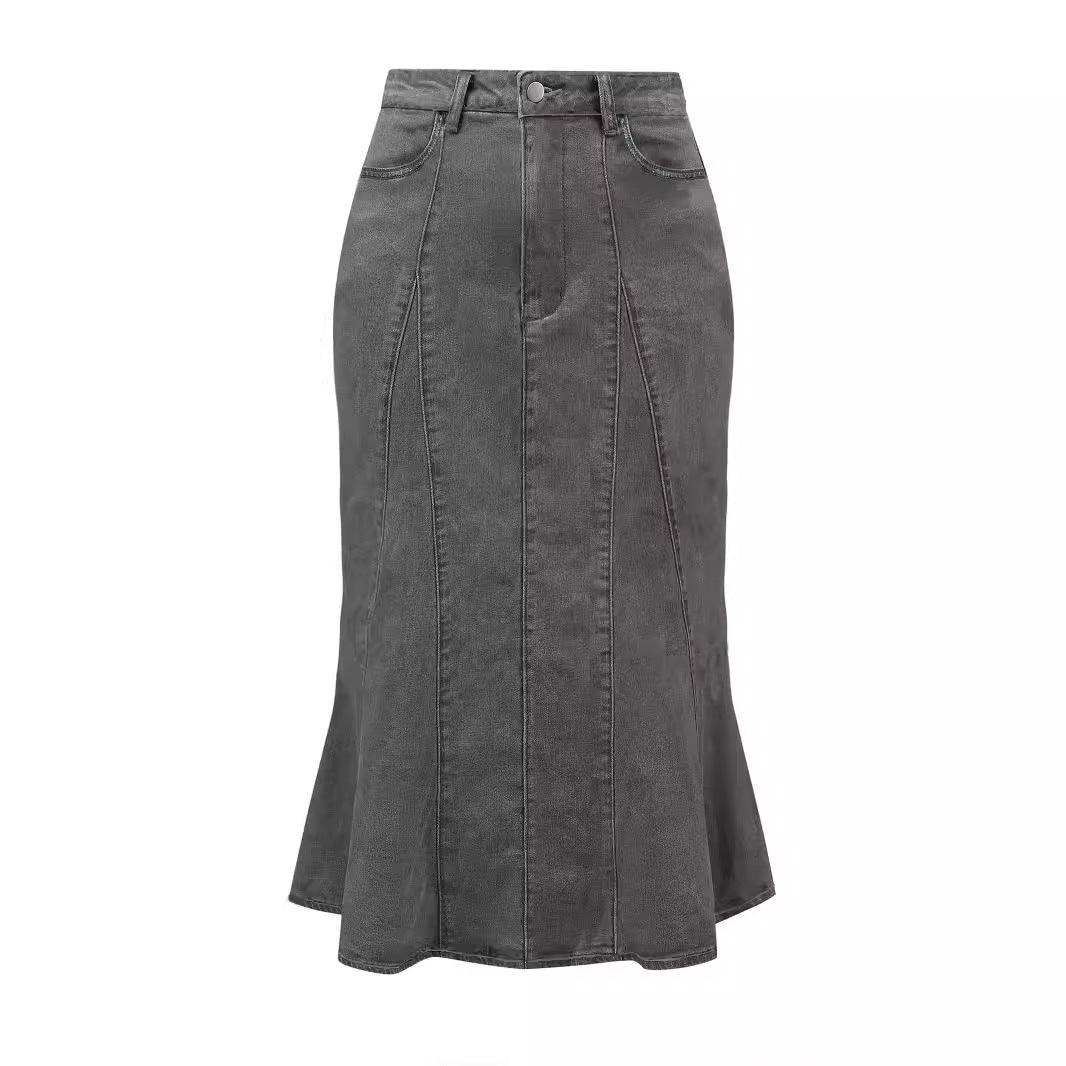 Dame jeans nederdel i feminin A-linje snit med afslappet flair Stilla