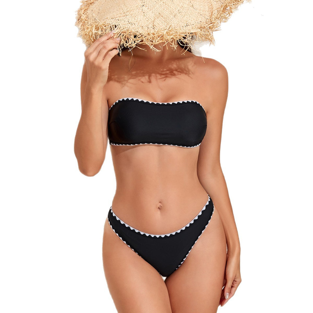 Dame bandeau bikini med geometriske detaljer Skovae