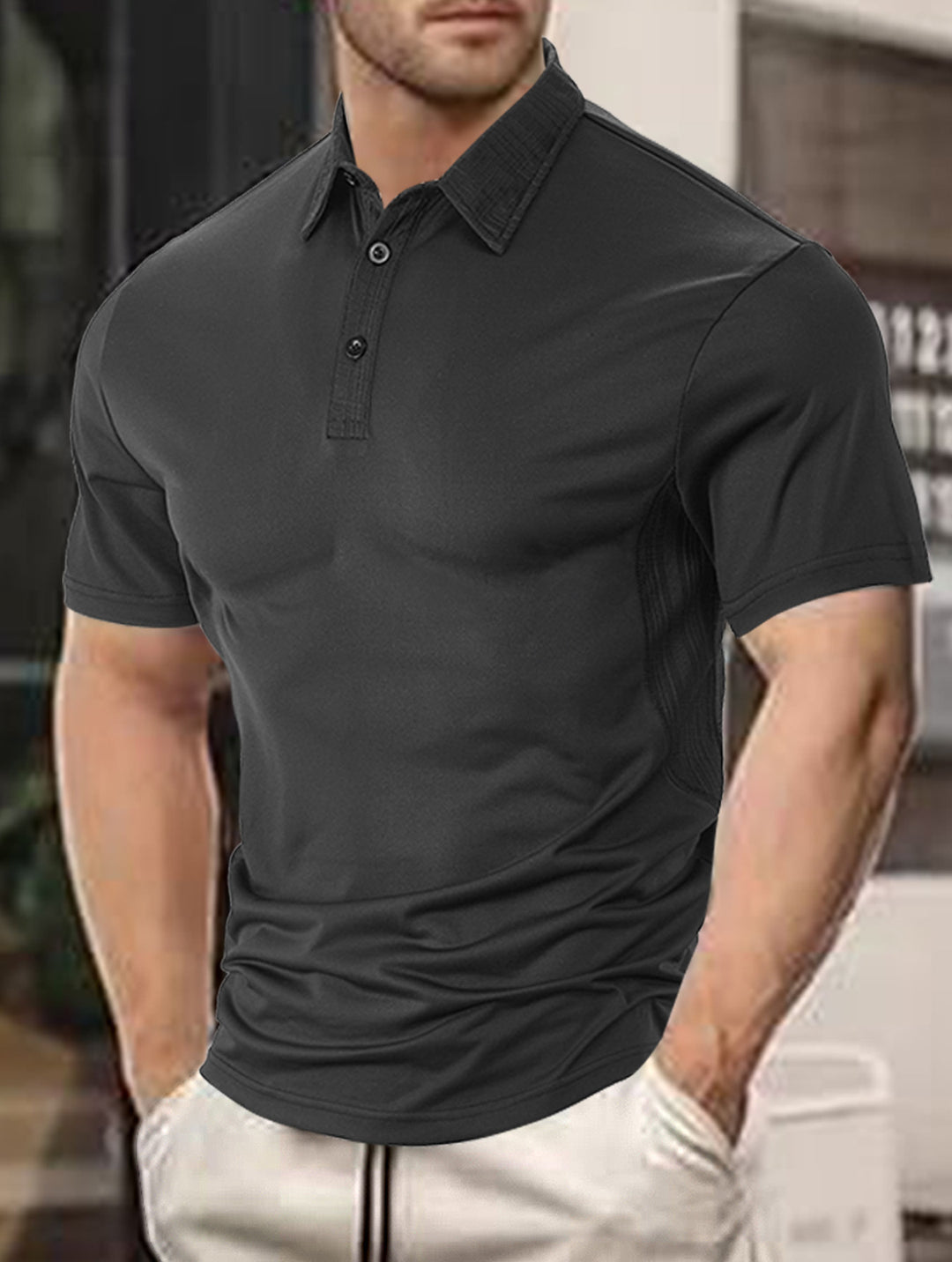 Herrer Poloshirt med åndbare egenskaber og moderne krave Stilla