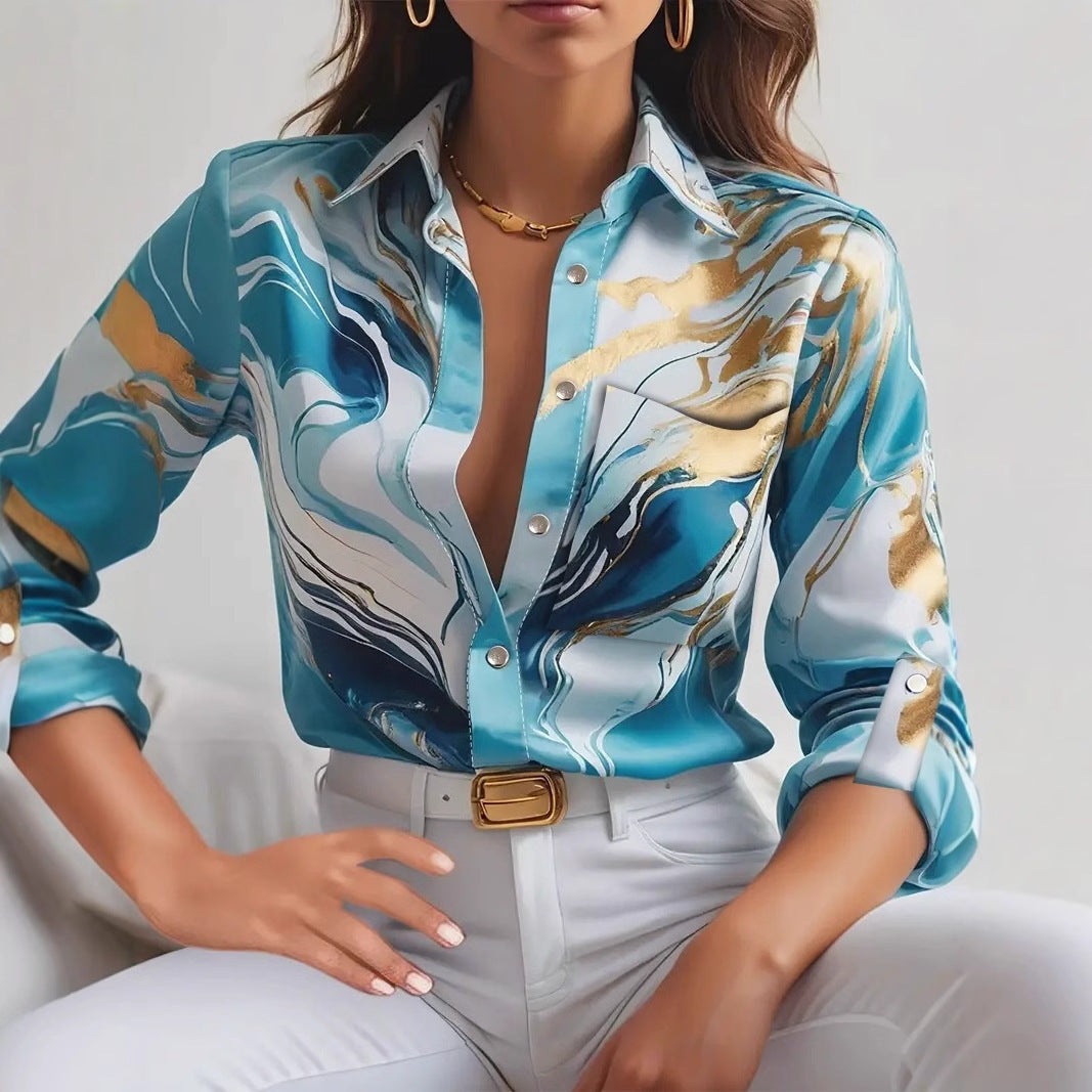 Dame Trendy Bluse med marmorert mønster Stilla