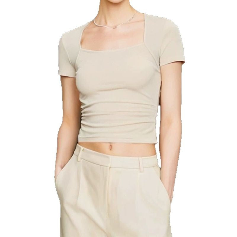 Dame figurtilpasset Crop-Top med firkantet udskæring og korte ærmer Stilla