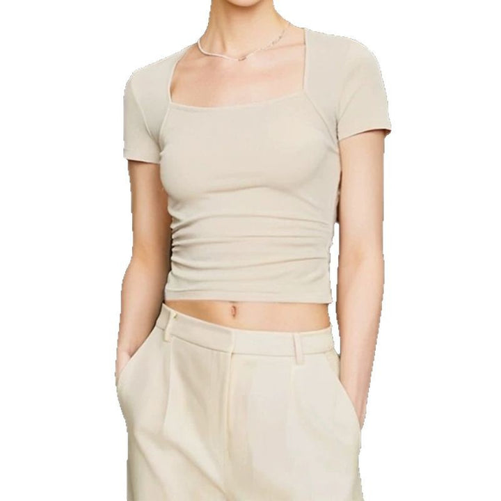 Dame figurtilpasset Crop-Top med firkantet udskæring og korte ærmer Stilla