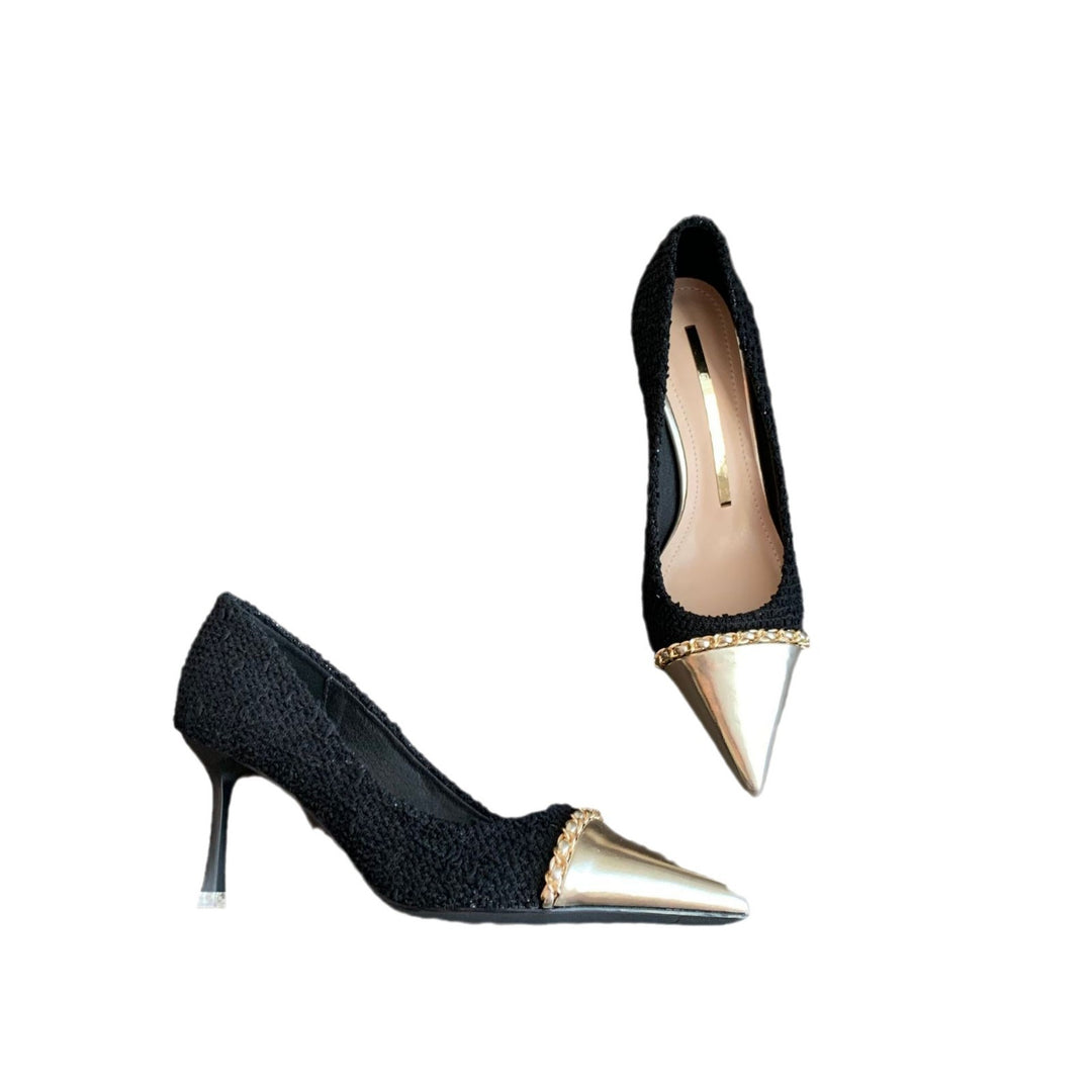 Dame spidsede pumps med elegant metallic-detalje og kvalitets tekstiloverdel Stilla