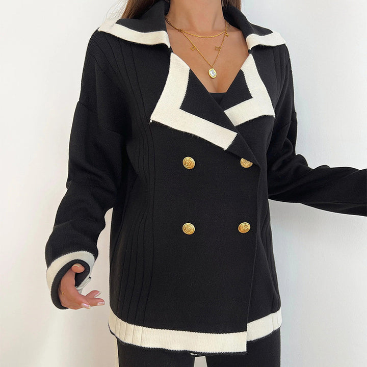 Dame Elegant Strikjakke med dobbel knapliste og moderne detaljer Stilla