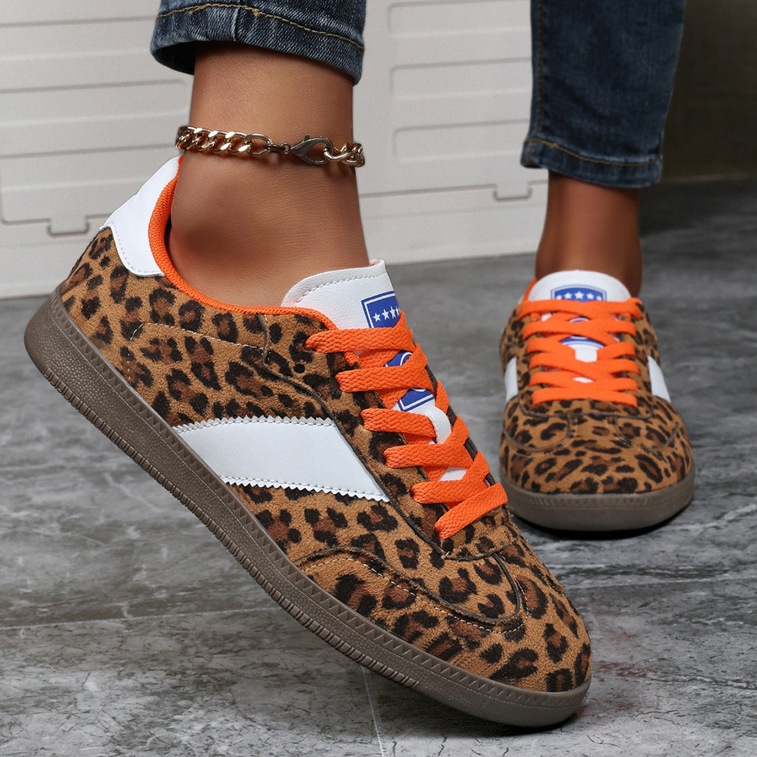Dame nan leopardmønster wildlærgslook sneakers med ergonomisk polstret sål og skridsikre gummisåler skovae