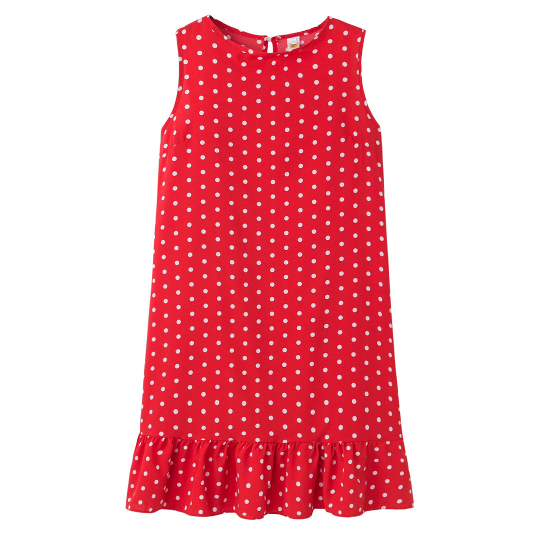 Dame Sommer Polka Dot Shift Kjole med Flæsekant Stilla
