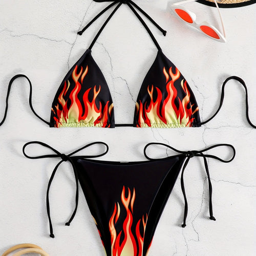 Dame Triangel-bikini med brændende motiv Skovae