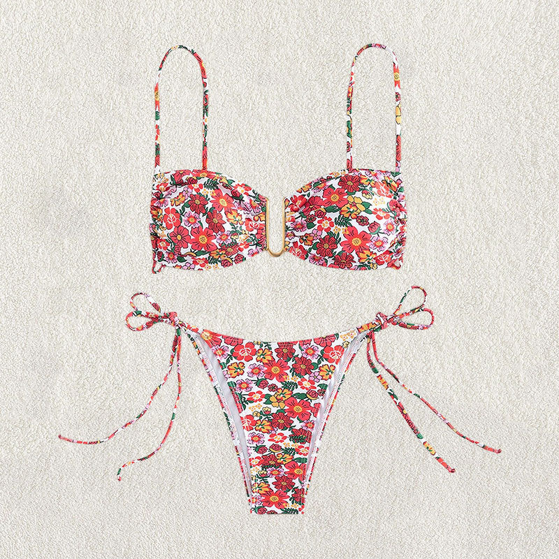 Dame Floral Bikini med raffinerede bindebånd Skovae