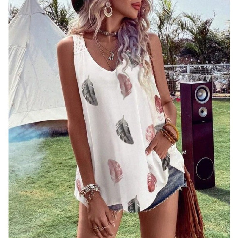 Dame Bohemian Hækle Ryg Tank Top Stilla