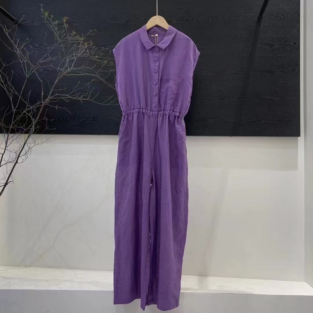 Femme Button-Up Maxi-Kjole med Taljebånd Stilla