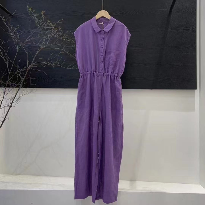 Femme Button-Up Maxi-Kjole med Taljebånd Stilla