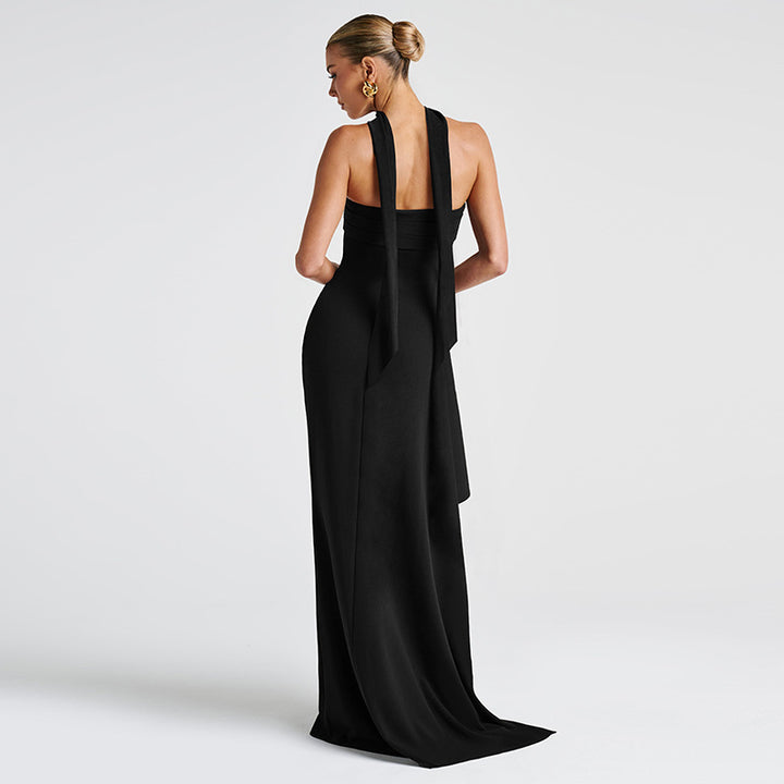 Dame Elegant omslagskjole med høj krave design og kreativ drapering Skovae