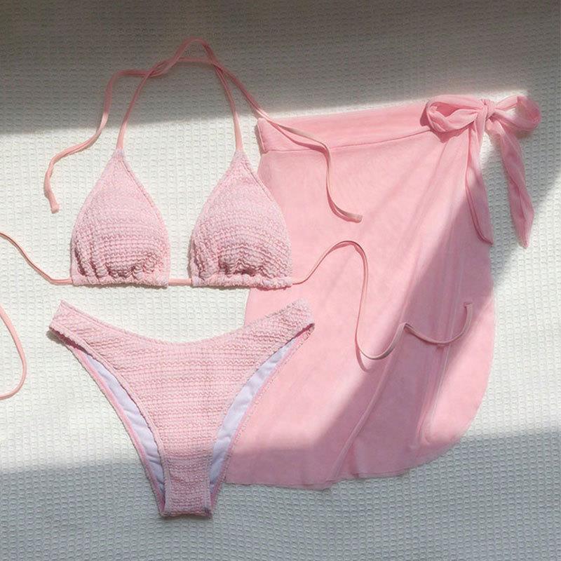 Dame bikini-sæt med flettet top og sideskørt Skovae