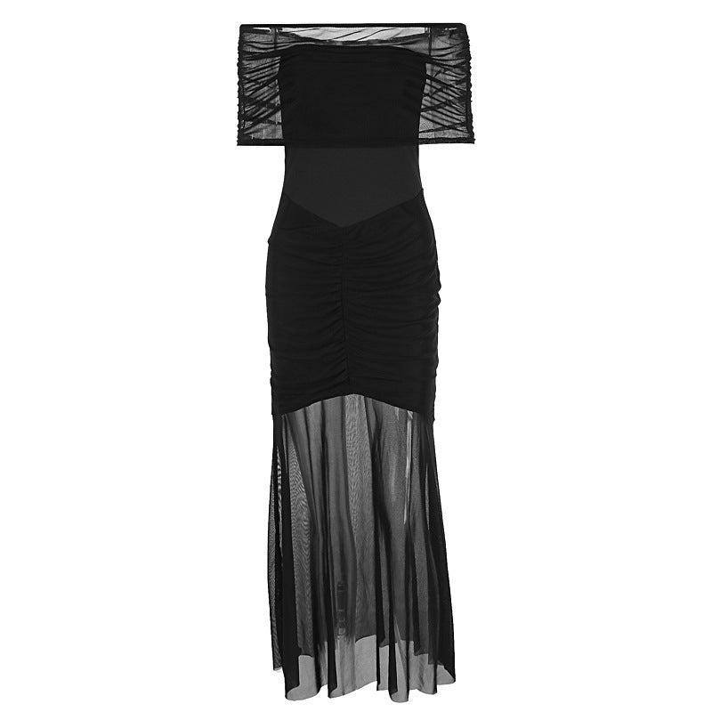 Dame Elegant Maxi-kjole med skulderfri design og rynker Skovae