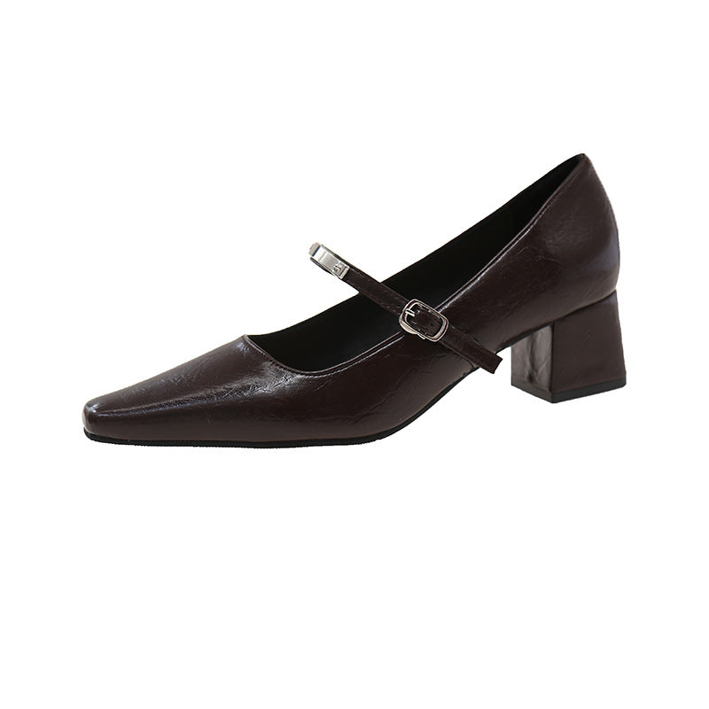 Dame elegante spidsede Mary Jane pumps med blokhæl design Stilla