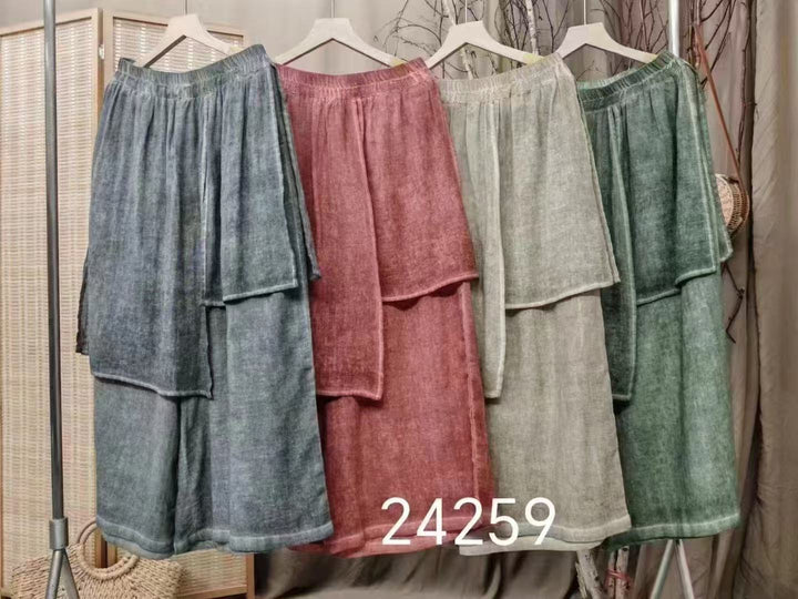 Femme Elegante Bred Leinen Culottes med Justerbar Talje Stilla