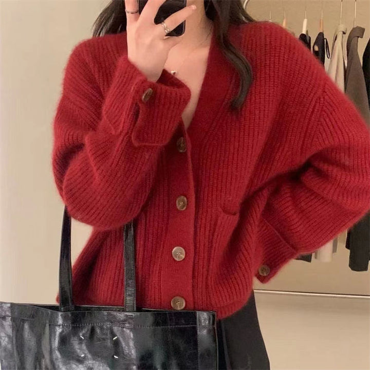 Kvinders Chunky Strik Cardigan med Lommer Stilla