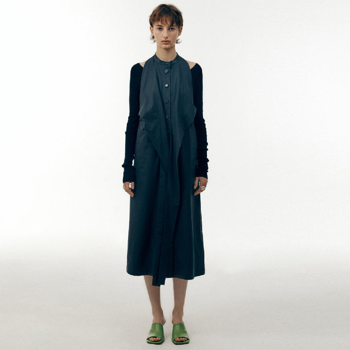 Dame Elegant Maxi Kjole med Bindesign og Knapliste Stilla