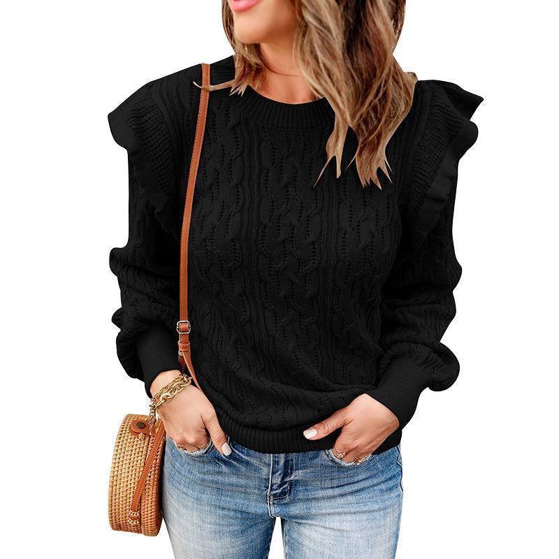 Dame Oversized Strikpullover med Flæse Stilla