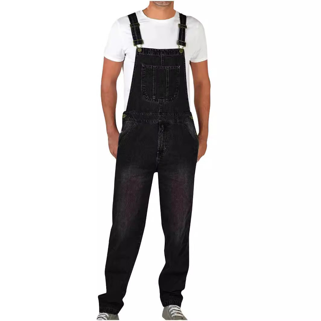 Herrer denim-overalls i afslappet snit med justerbare stropper Skovae