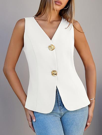 Damer Elegant vest med V-hals og gyldne knapper Stilla