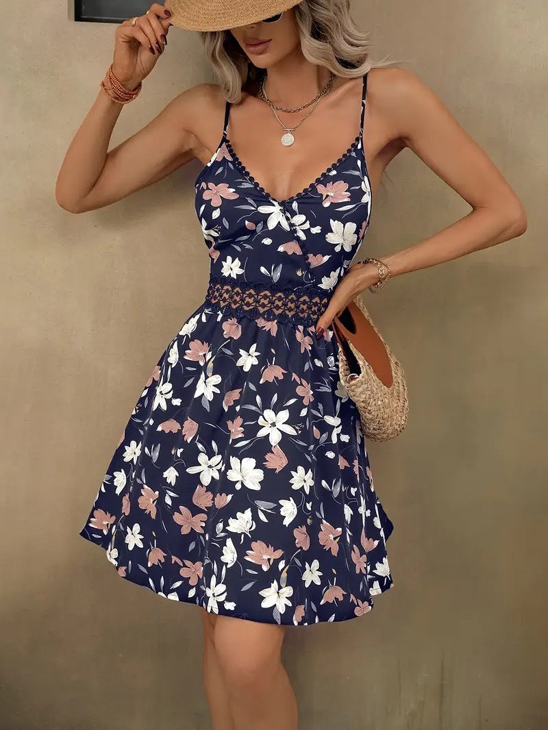 Dame blomst dekoreret trin mini kjole Stilla