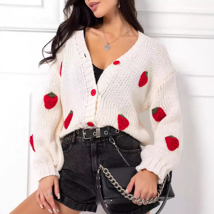 Femme Besticket Jordbær-Button-Up-Cardigan Stilla