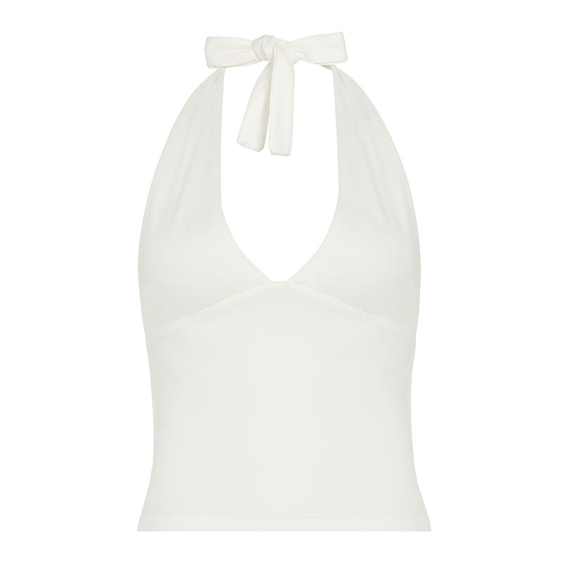 Dame halterneck top med legende prikdesign Skovae
