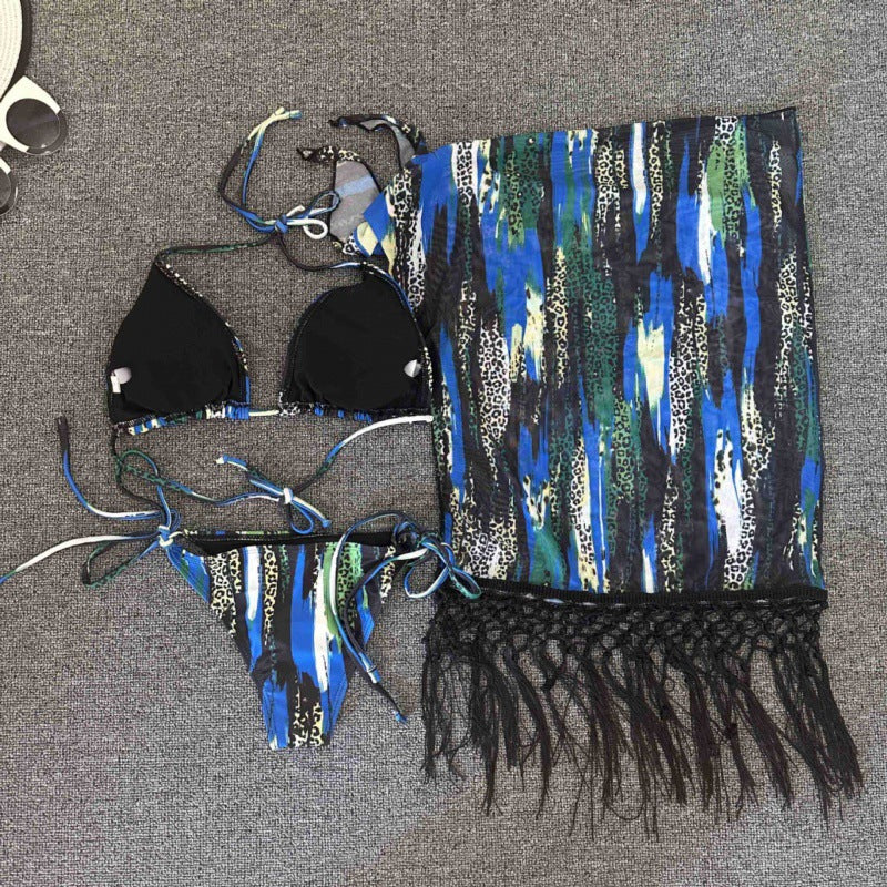Dame bikini-sæt med trendy frynseoverdel og justerbare stropper Skovae
