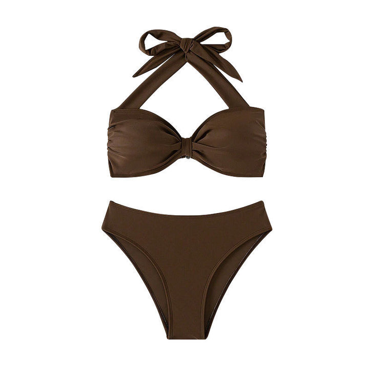 Dame Bandeau Bikini Sæt med elegant knude-design Skovae