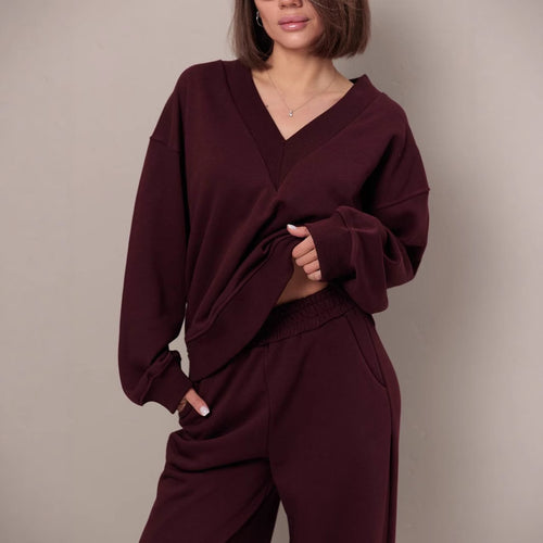 Kvinders sporty oversized sweatshirt med V-hals og lange ærmer Skovae