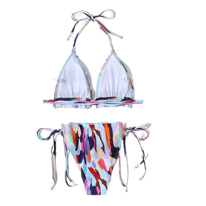 Dame triangel-bikini med dobbelt flæserdesign og justerbar bindebånd Skovae