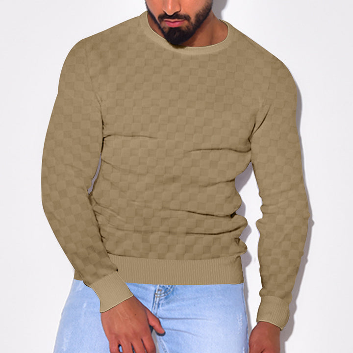 Herrer afslappet sweater lavet af åndbart strikmateriale med moderne ternet mønster og ribkant Stilla