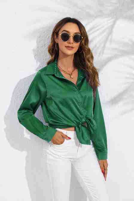 Dame elegant knyttet bluse i satin Stilla