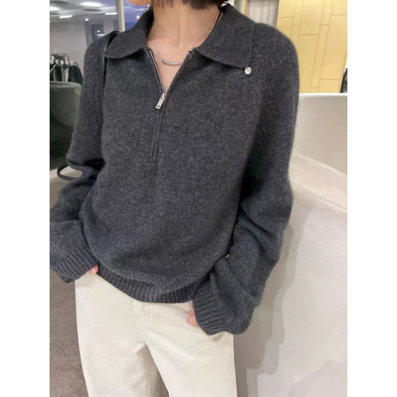 Kvinders sweater med sidelukning og elegant krave Stilla