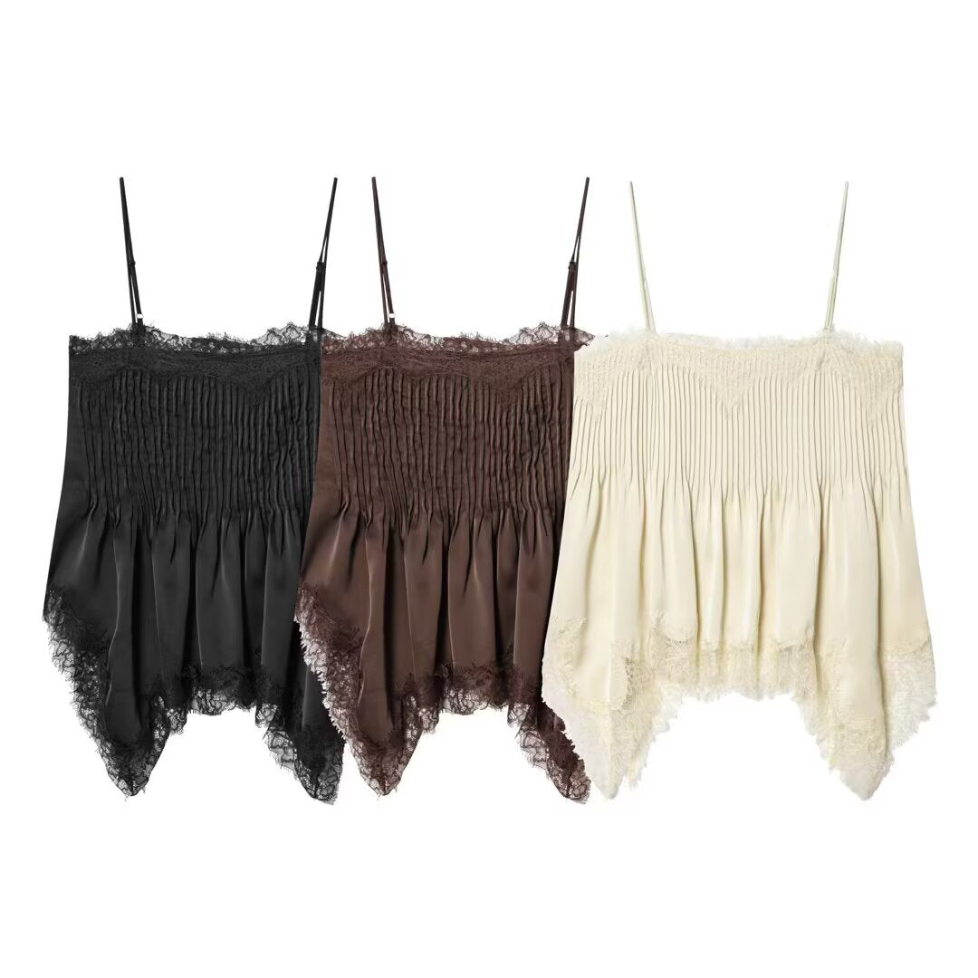 Dame spids-camisole med udførlig drapering og høj kvalitet satinoverflade Skovae